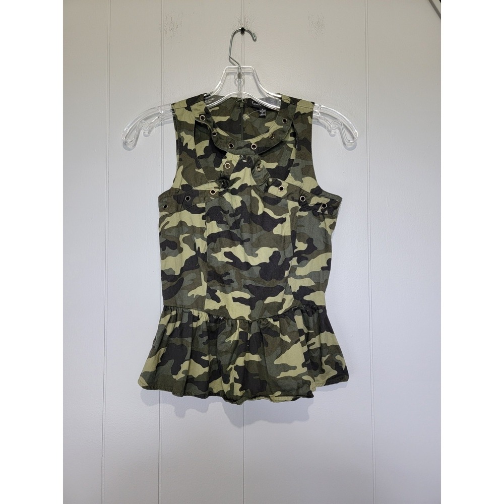 Last Kiss Green Camoflauge Sleeveless Halter Top‎ with Peplum Size Small S